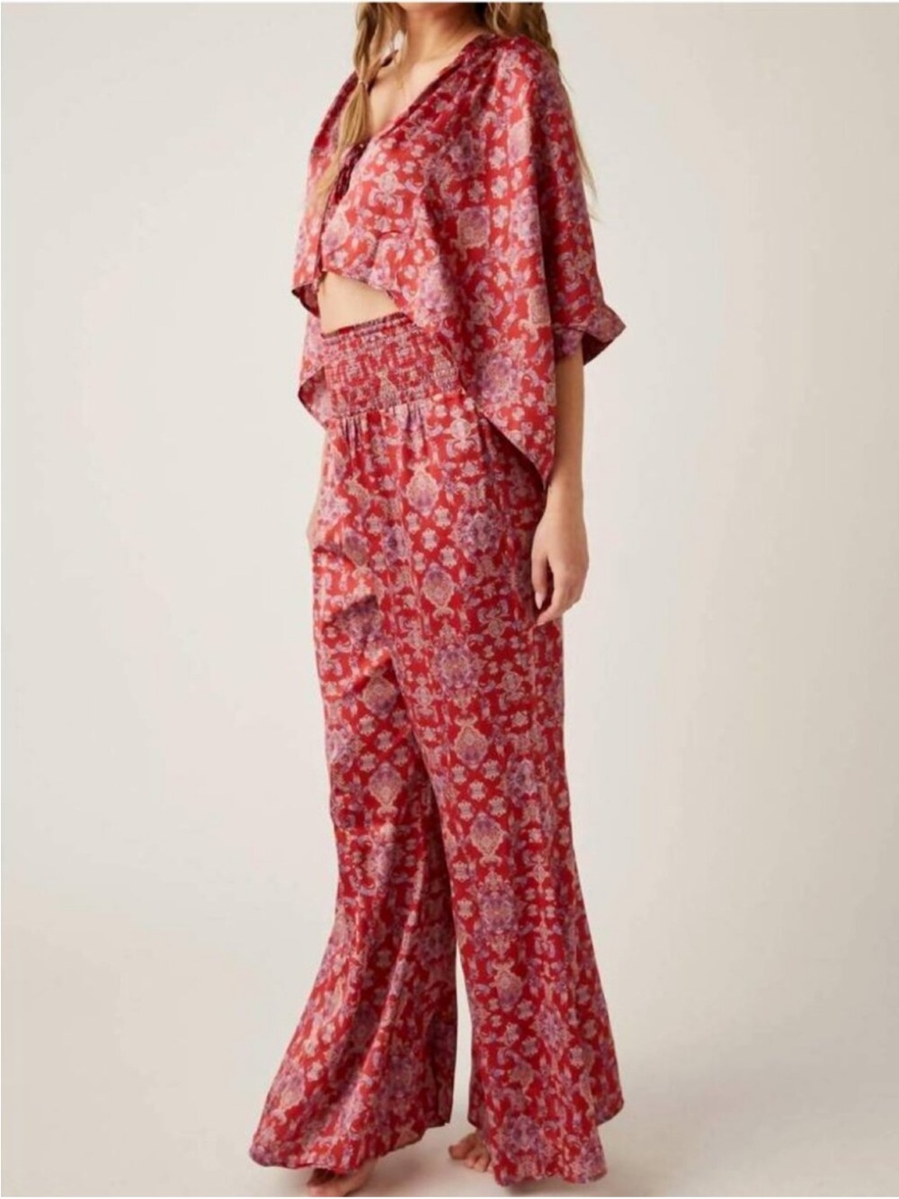 Free People Intimately Misty Mornings Sleep Set Red Large NWOT
